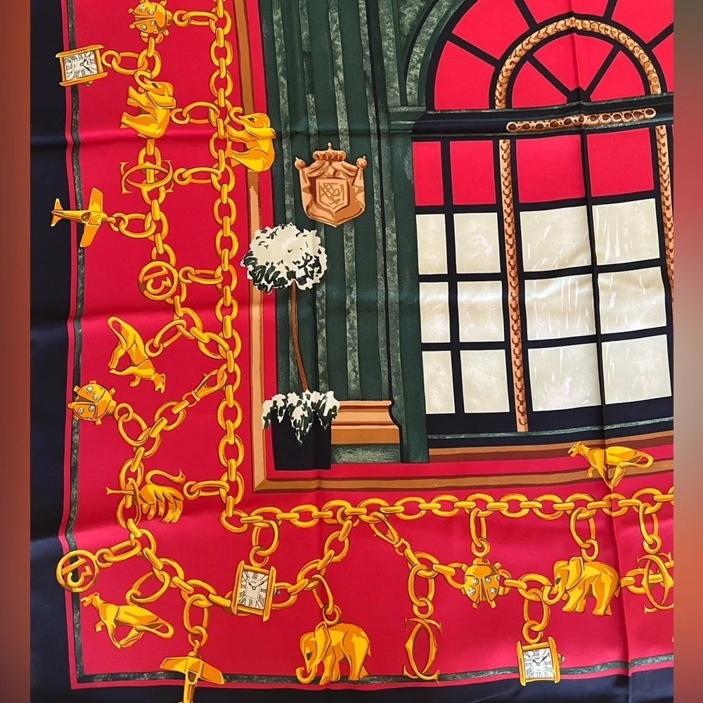 Rare Cartier Boutique Facade Paris Silk Scarf Collectible Vintage 1970-1980